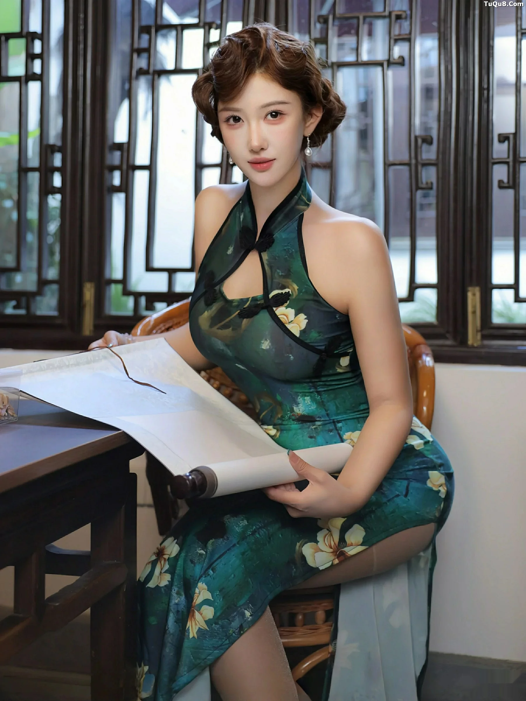   [XiuRen]高清写真图 2025.09.26 No.10815 金允希Yuki 绿色旗袍第9张图片